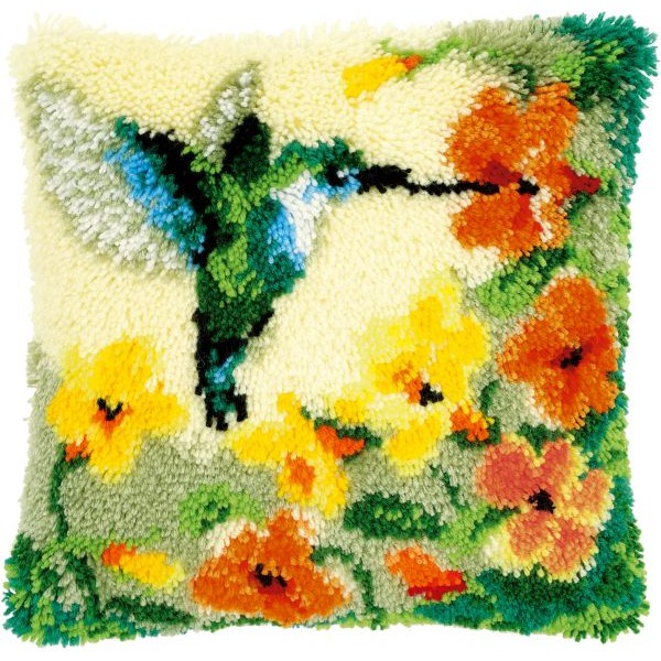 Smyrna knoopkussen Kolibri met Bloemen