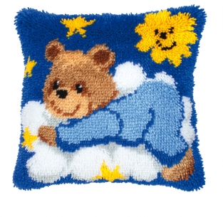 Smyrna knoopkussen Teddybeer op Wolk Blauw